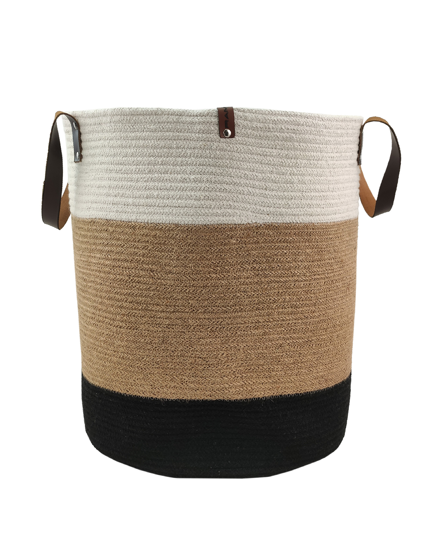 IMG_20220919_172950-1.jpg Natural, White & Black Jute & Cotton Basket - BS 018 (50Dx40Hcm) - Image 1