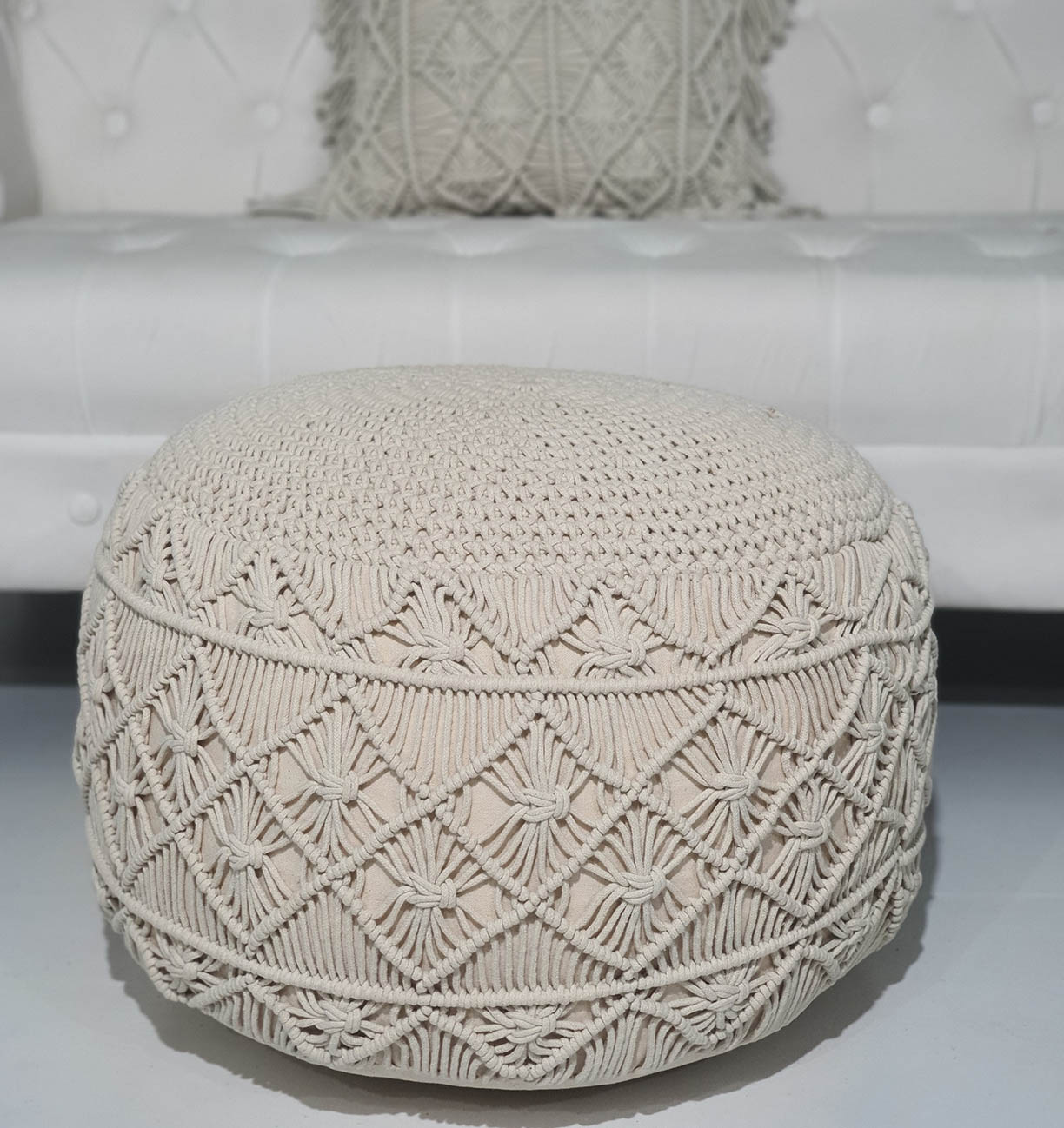 Macrame Pouf PF-070 50x50x30 cm by Ramsha Home Macrame Pouf PF-070 50x50x30 cm by Ramsha Home