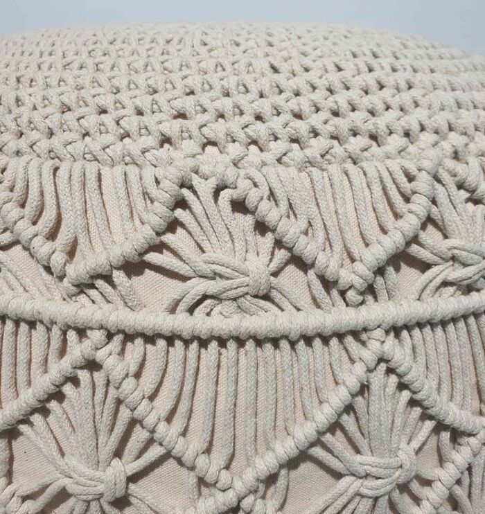 Detailed Close-up of Macrame Pouf PF-070 by Ramsha Home