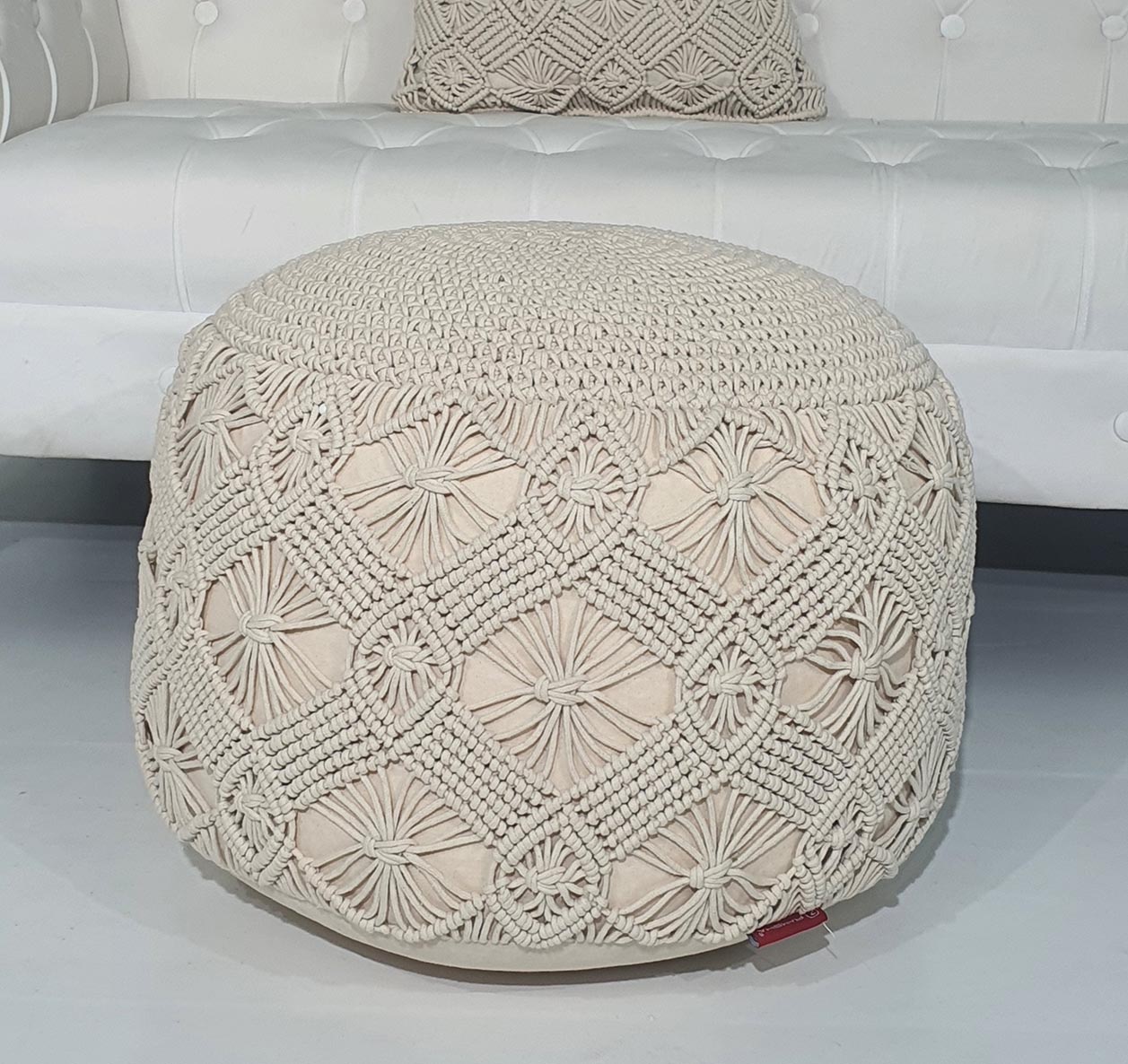 Front View of Macrame Pouf PF-071 by Ramsha Home Front View of Macrame Pouf PF-071 by Ramsha Home