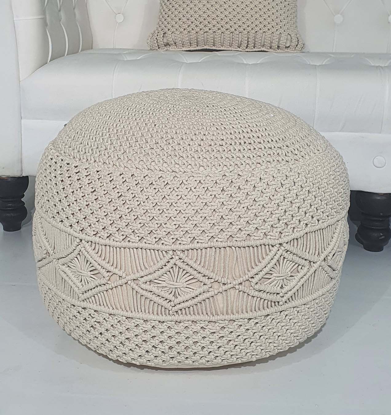 Front View of Macrame Pouf PF-072 by Ramsha Home Front View of Macrame Pouf PF-072 by Ramsha Home