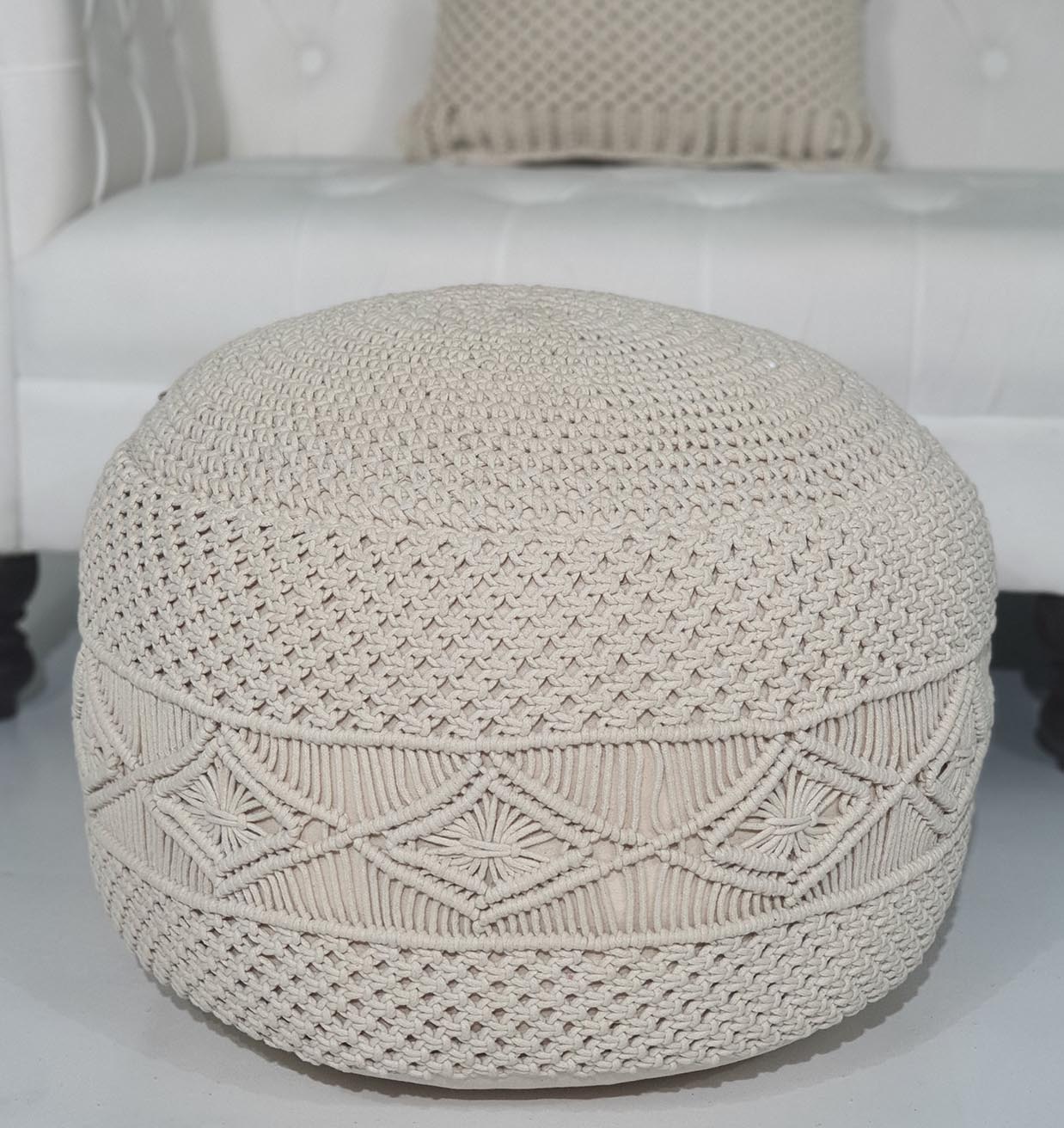 Macrame Pouf PF-072 50x50x30 cm by Ramsha Home Macrame Pouf PF-072 50x50x30 cm by Ramsha Home