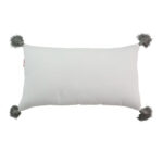 Modern 30x90cm polyester cushion in white and grey with tassels and filler, CS-139, designed for window seating and cafe areas by Ramsha Home.
