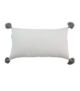 Modern 30x90cm polyester cushion in white and grey with tassels and filler, CS-139, designed for window seating and cafe areas by Ramsha Home.