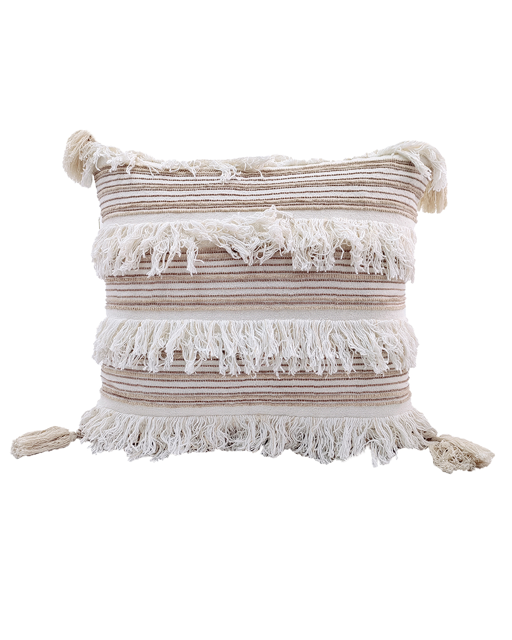 Beautiful 45x45cm Natural Cotton and Acrylic Cushion with Embroidery and Tassels (CS-152) for Bed and Couch by Ramsha Home Beautiful 45x45cm cotton and acrylic cushion with natural color, embroidery, and tassels, CS-152, perfect for adding elegance to bed and couch by Ramsha Home.