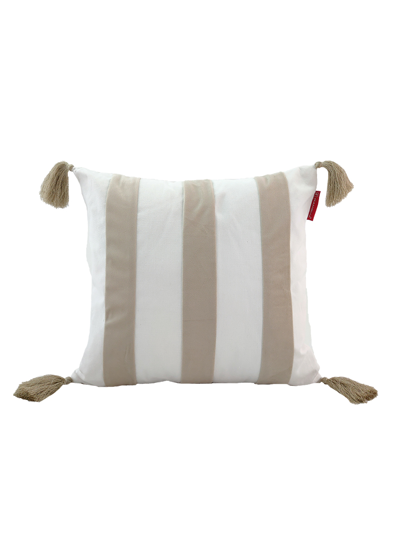 Chic 45x45cm Polyester Decorative Cushion with Tassels for Outdoor Use (Design Code CS-136) by Ramsha Home Chic 45x45cm decorative cushion with tassels, polyester filler, white and light beige, Design Code CS-136, perfect for outdoor settings by Ramsha Home.