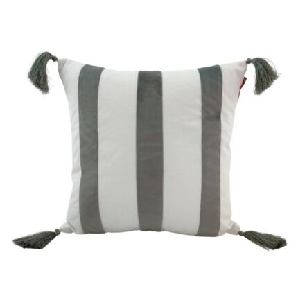 Chic 45x45cm polyester cushion with modern design and tassels, cafe white and grey, CS-139, perfect for enhancing cafe decor by Ramsha Home.