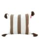 Stylish 45x45cm white and brown polyester cushion with tassels, CS-138, perfect for indoor and outdoor decor by Ramsha Home.