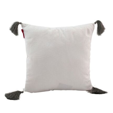 Modern 45x45cm polyester cushion with tassel accents in cafe white and grey, CS-139, ideal for window seats by Ramsha Home.