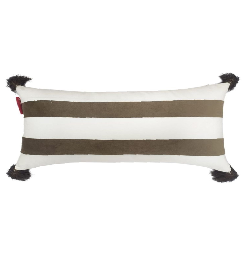 zahid White & Brown Color Polyester Cushion with Filler for Indoor and Outdoor Use - CS 138 (30x50cm) - Image 1