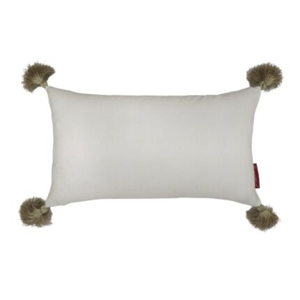 Refined 30x50cm polyester cushion in white and light beige with tassels and filler, CS-136, ideal for indoor and outdoor decor by Ramsha Home.