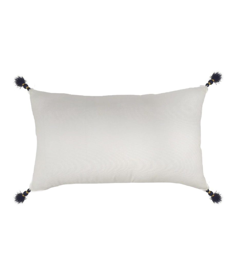 Modern 30x50cm Polyester Cushion with Tassels for Window Seat (CS-137) by Ramsha Home Modern 30x50cm polyester cushion with tassel detailing in cafe white and blue, CS-137, ideal for window seats by Ramsha Home.