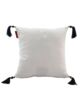 Modern 45x45cm polyester cushion in white and blue with tassels, CS-137, perfect for cafes and window seats by Ramsha Home.