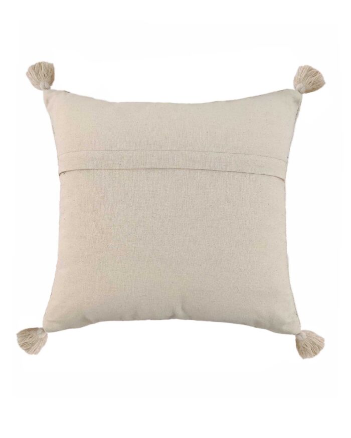 Stylish 45x45cm cushion in natural color with embroidery and tassels, made from cotton and acrylic, CS-152, ideal for bed and couch decor by Ramsha Home.