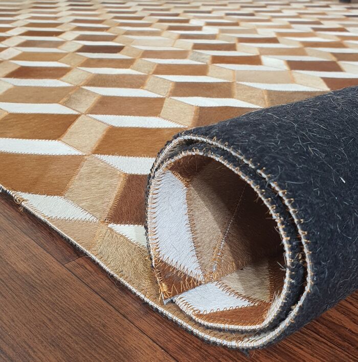 Stylish hallway leather and wool rug LR 001 - 200x300cm in tan color by Ramsha Home