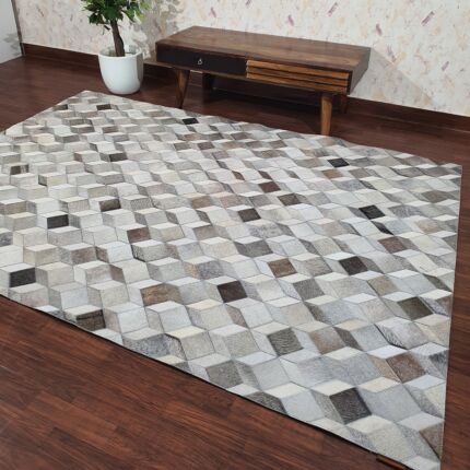 Premium quality grey leather rug LR 001 - 300x400cm for bedroom decor by Ramsha Home