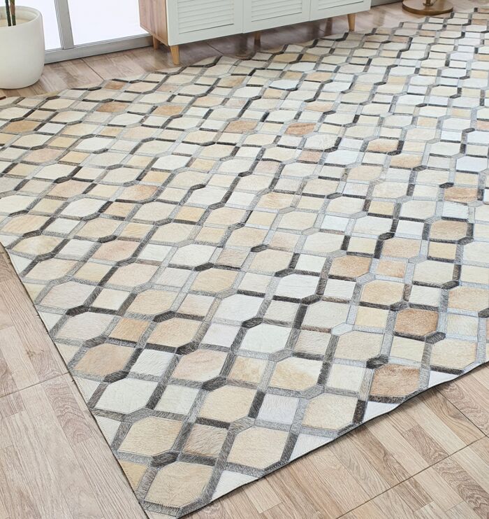 Contemporary indoor decor leather and wool rug LR 002 - 170x240cm by Ramsha Home