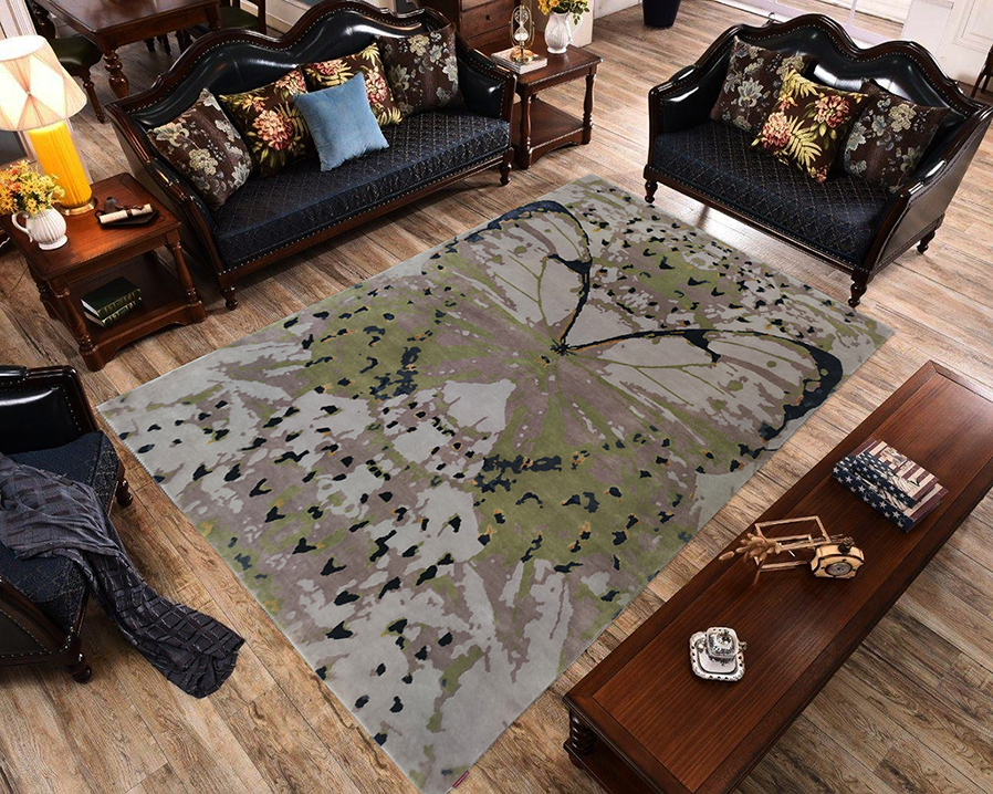 Multi Color Hand Knotted Butterfly Design Carpet - HKWV 010 (200x300cm) Multi-Color Hand Knotted Carpet with Butterfly Design