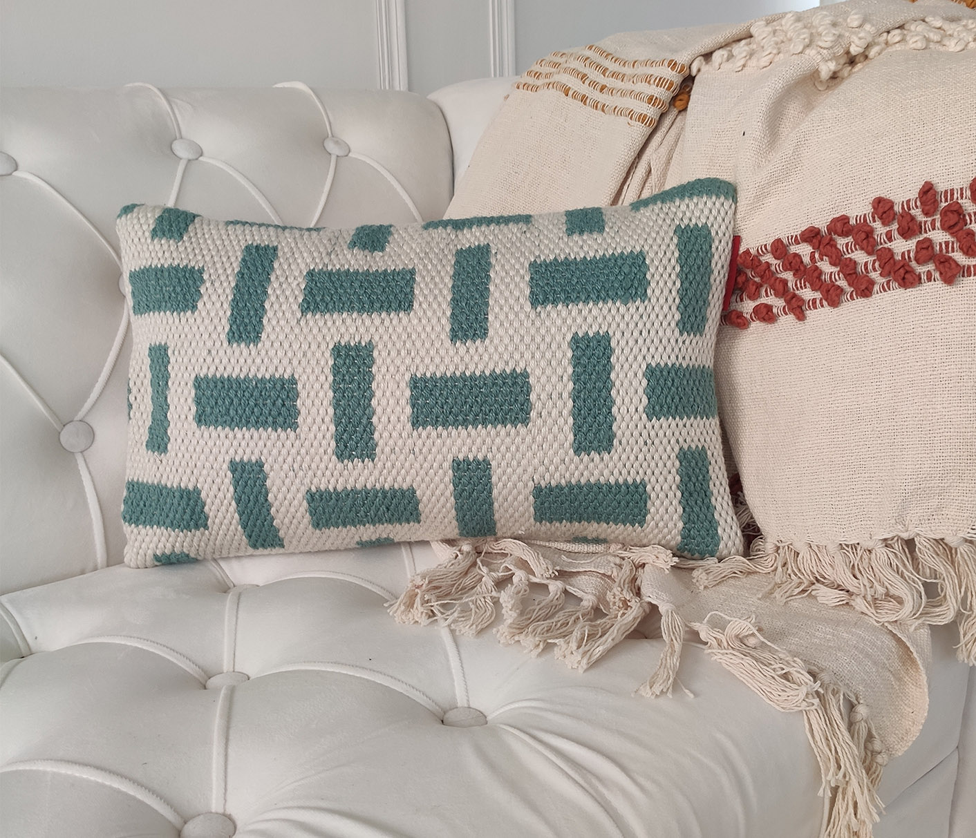 Plush Hallway and Office Cushion CS-256 - Light Blue & Cream, Polyester, 30X90cm Soft and comfy cushion CS-256, light blue and cream, 30X90cm