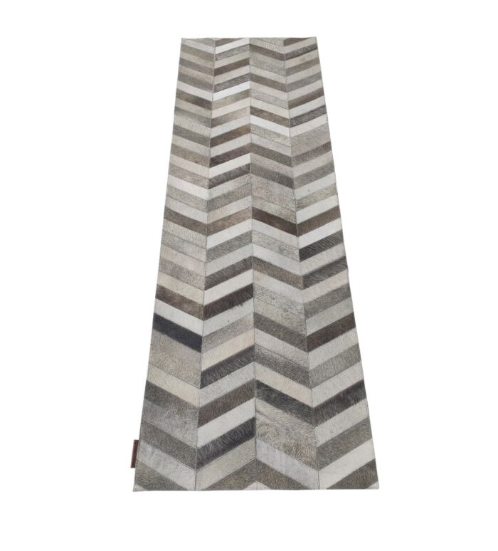 Sleek grey dining room leather rug LR 003, 60x180cm