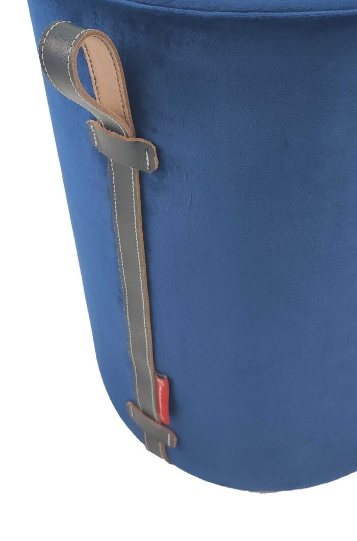 Polyester pouf with leather handle PF-024 blue color By Ramsha Home