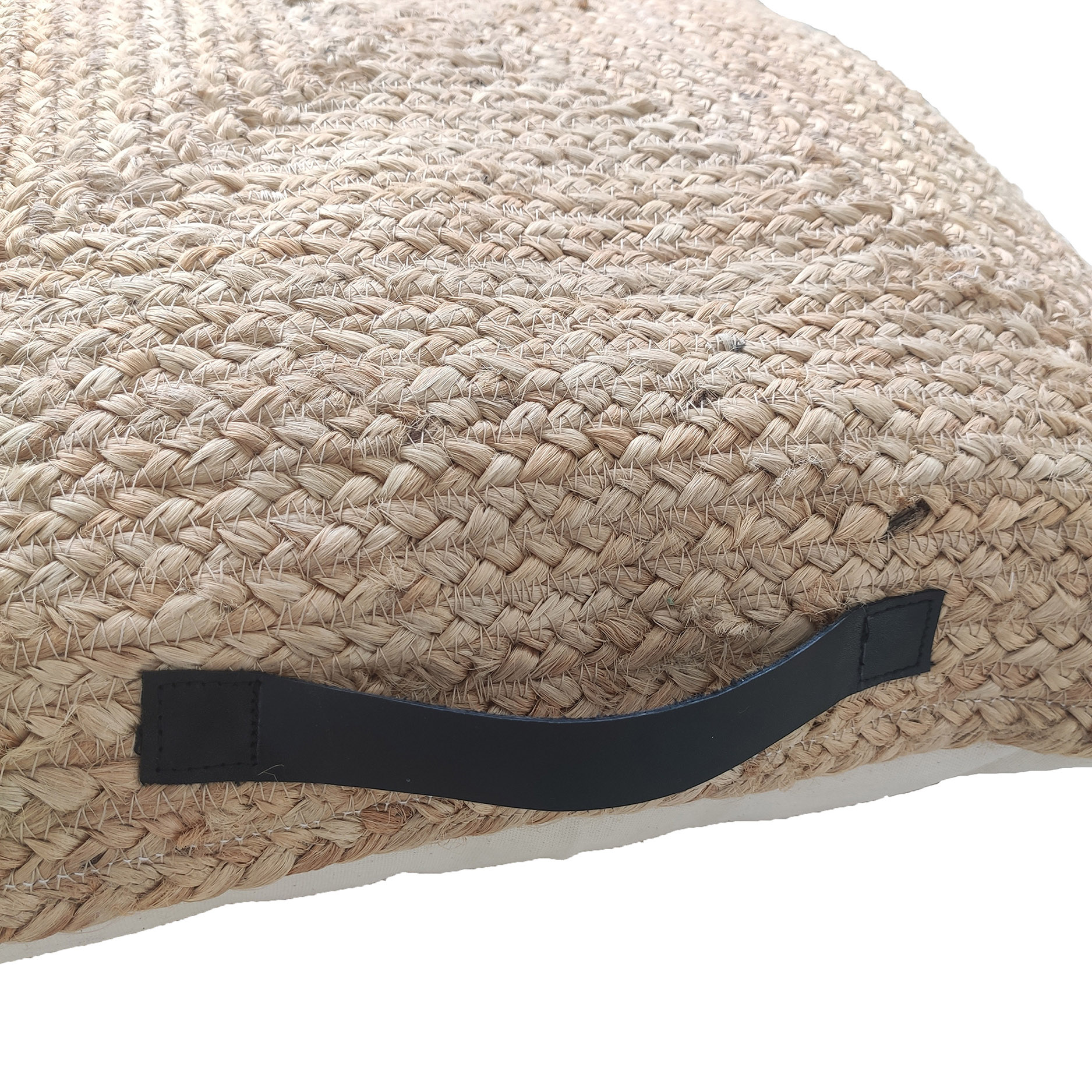 Cozy Jute Cushion with Tassel and Handle - Perfect for Bed or Car, 60X60cm Jute cushion with handle and tassel, natural color, 60X60cm