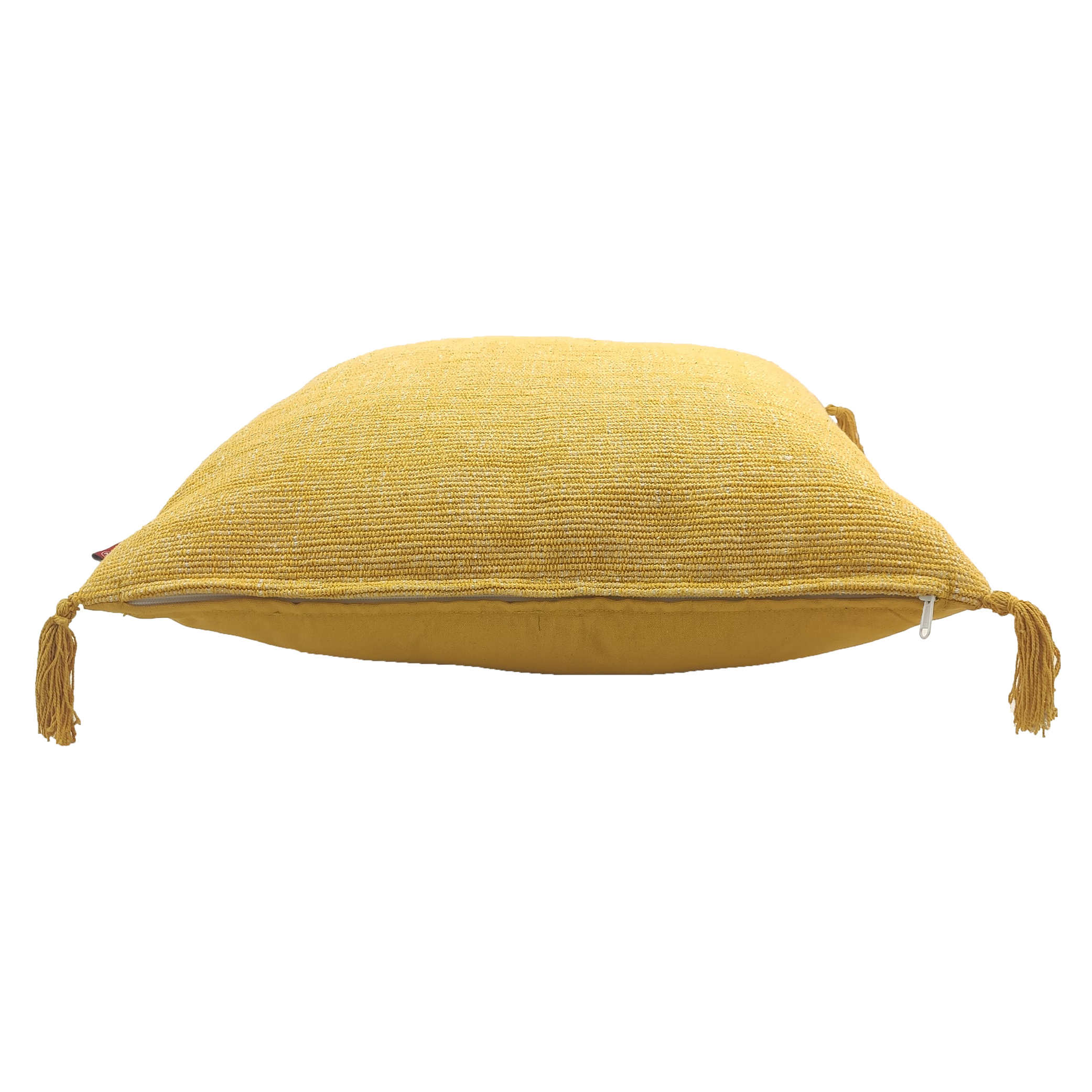 Soft Yellow Cotton Cushion with Tassels for Home (55X55cm) Comfortable Cushion with Tassels for Window Seat, Bed or Floor