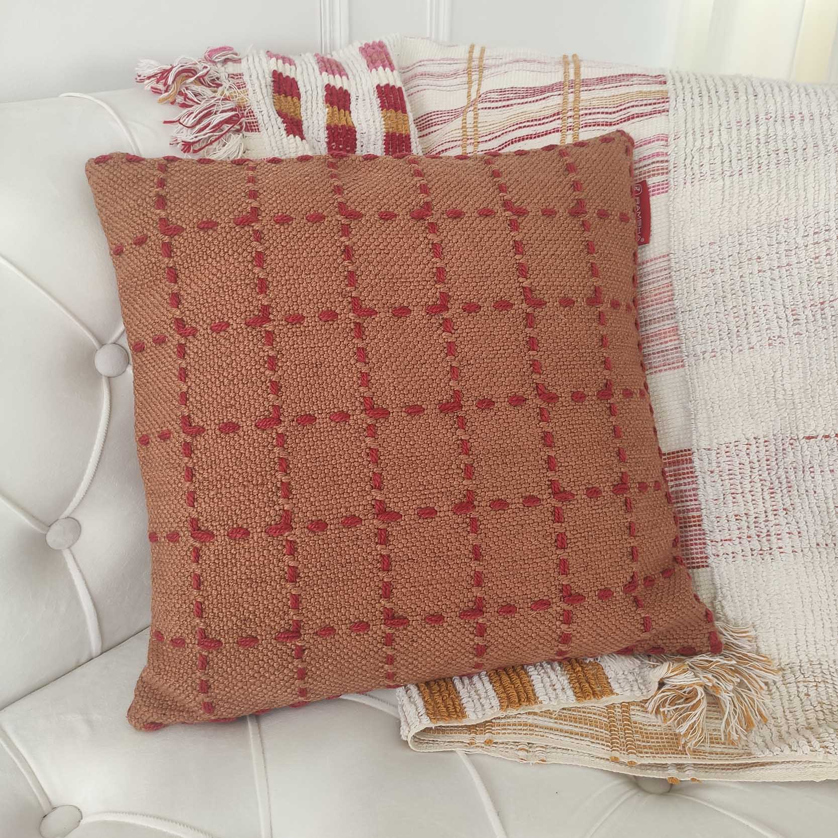 Soft Woven Cushion CS-251: Modern Comfort for Couches Soft woven polyester cushion CS-251, multi-color 45x45cm, adding comfort and style to sofa arrangements by Ramsha Home.