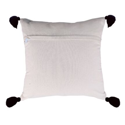 Stylish 45x45cm white cushion with embroidery and tassels, made from cotton and acrylic, CS-151, designed for bed and couch by Ramsha Home.