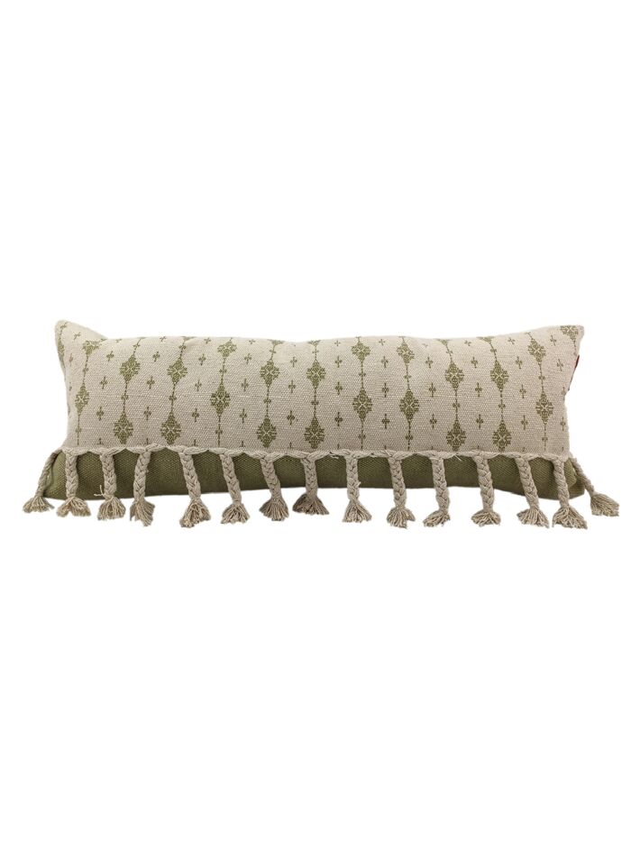 White & Green Color Cotton Cushion with Filler for Living Room, Bed, Couch - CS 174 (30x90cm) - Image 1