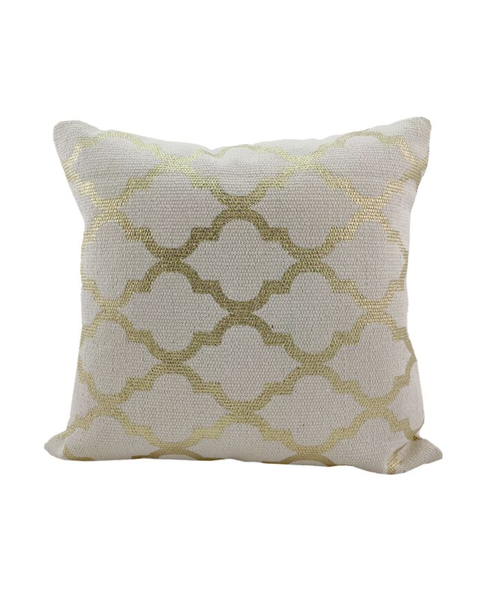 ⁦White & Gold Color Cotton Cushion with Filler for Sofa, Couch, and Floor - CS 178 (45x45cm)⁩ - الصورة ⁦1⁩
