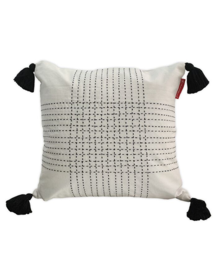 ⁦White & Blue Color Cotton Cushion with Filler for Couch, Sofa, Floor - CS 192 (45x45cm)⁩ - الصورة ⁦1⁩