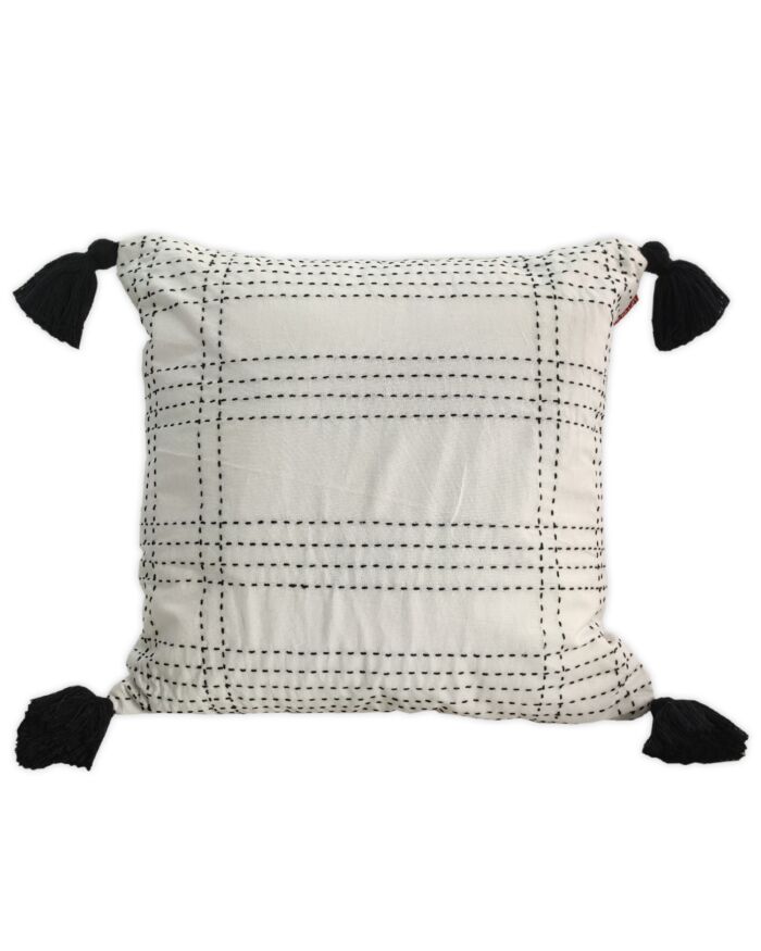 White & Blue Color Cotton Cushion with Filler for Couch, Sofa, Floor - CS 193 (45x45cm) - Image 1