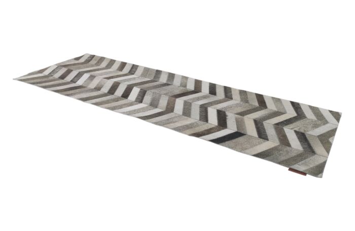Grey leather rug LR 003 for dining room decor, 60x180cm