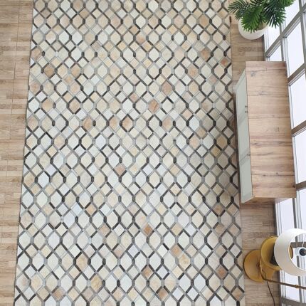 Chic leather & wool rug LR 002 - 170x240cm for indoor decor by Ramsha Home