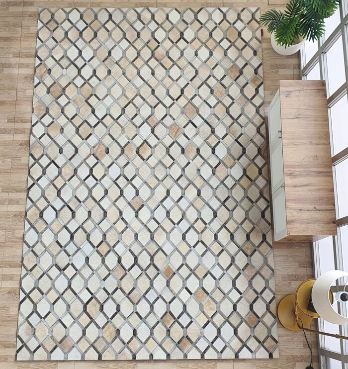 Chic leather & wool rug LR 002 - 170x240cm for indoor decor by Ramsha Home