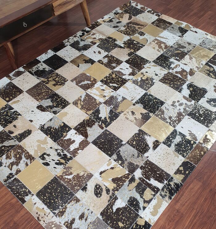 Grey & Coffee Color Indoor Decor Leather Rug - LR 005 (300x400cm)