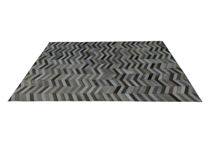 Sleek grey leather rug LR 003 for dining area, 200x300cm