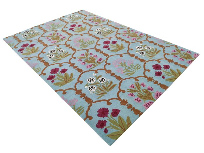 Artisanal wool rug with unique patterns and colors