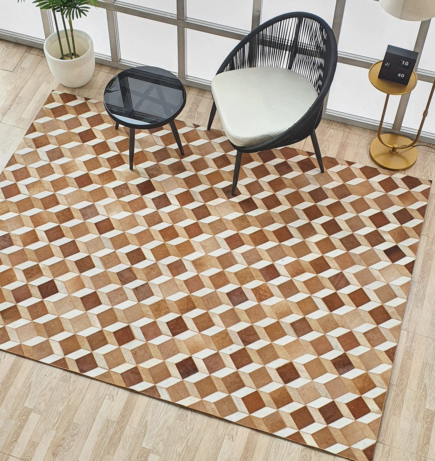 Chic Leather & Wool Hallway Rug LR 001 (200x300cm) in Tan Color by Ramsha Home Chic leather and wool hallway rug LR 001 - 200x300cm in tan color by Ramsha Home