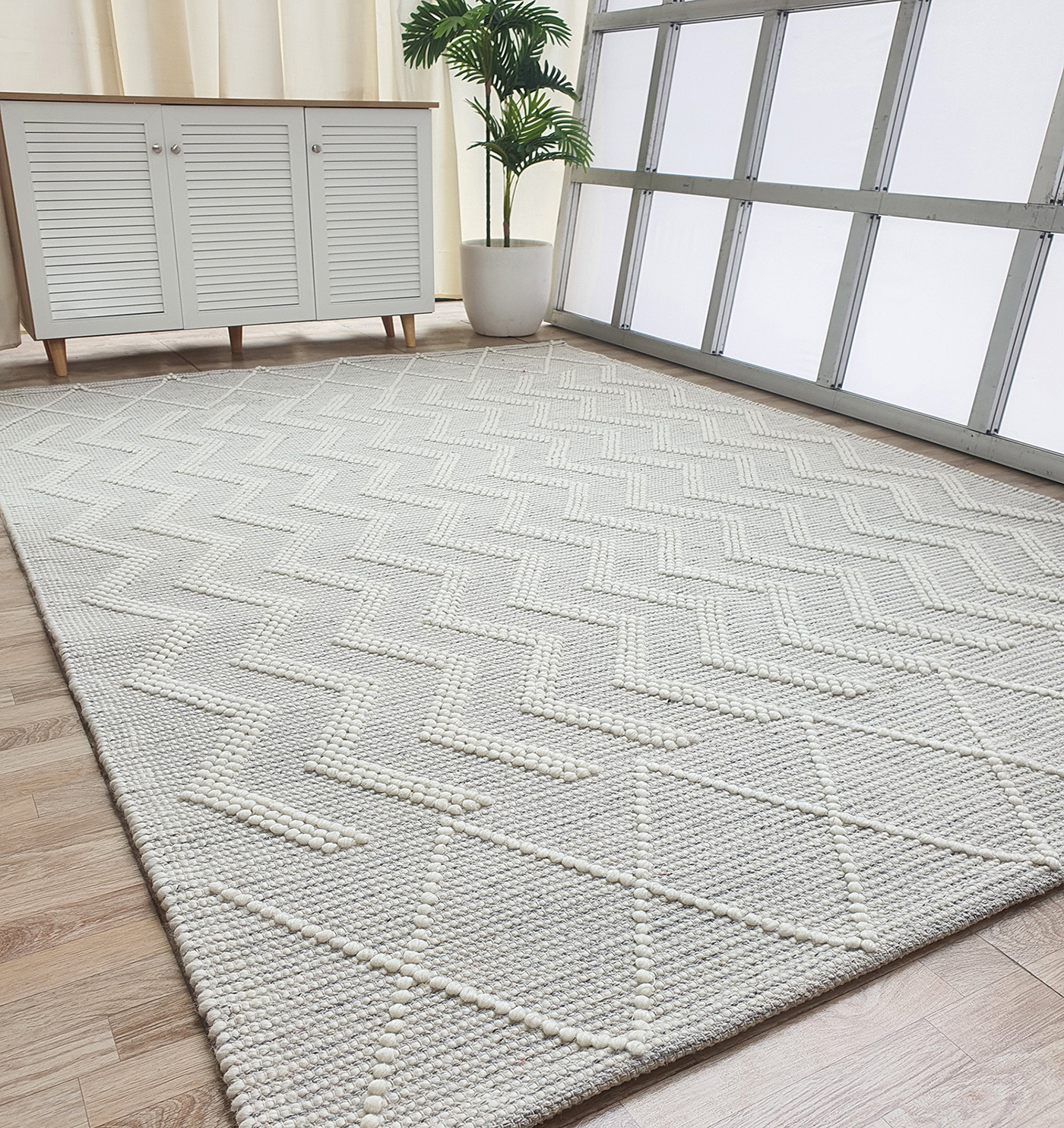 Chic Natural White Color Home Decor Rug - SRN 016 (250x350cm) by Ramsha Home Woven Rug Excellence - Crafted with Perfection by Ramsha