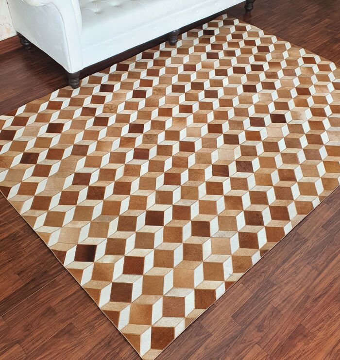 Elegant tan color hallway leather and wool rug LR 001 - 200x300cm by Ramsha Home