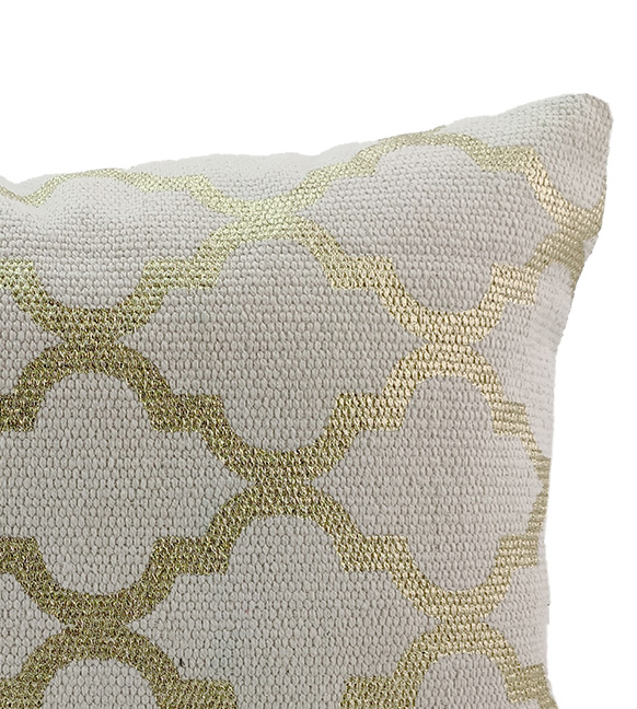 432 White & Gold Color Cotton Cushion with Filler for Sofa, Couch, and Floor - CS 178 (45x45cm) - الصورة 2