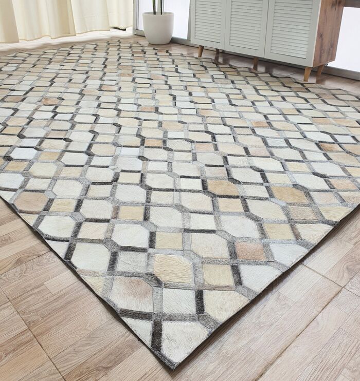 Premium quality leather and wool rug LR 002 - 170x240cm by Ramsha Home