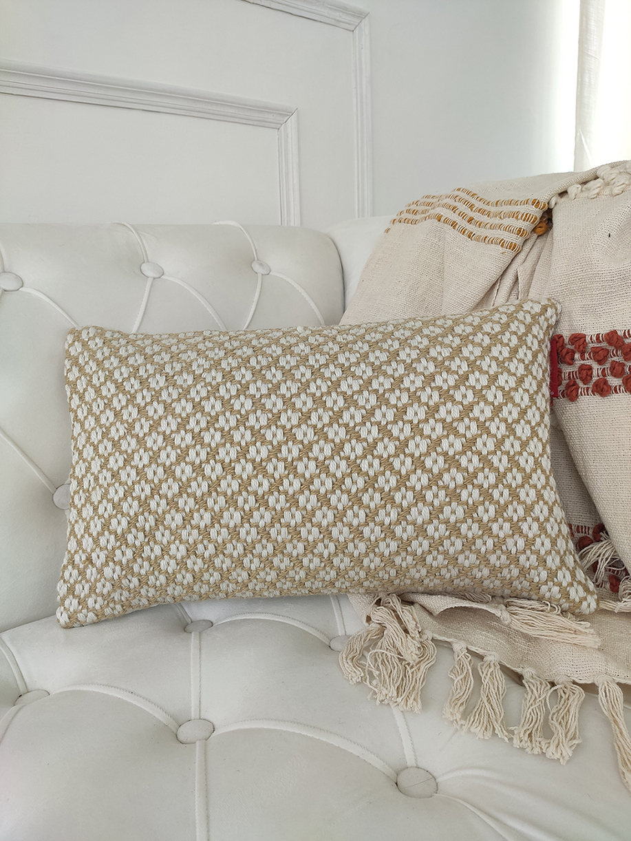 Handmade Embroidery Cushion CS-250: Floral Elegance for Your Bedroom Handmade embroidery cushion CS-250 on a sofa in a bedroom setting by Ramsha Home.