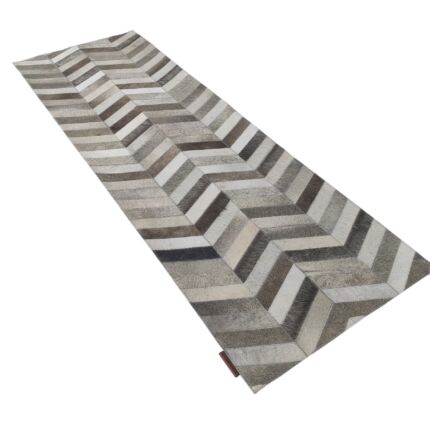 Dining area grey leather rug LR 003, 60x180cm