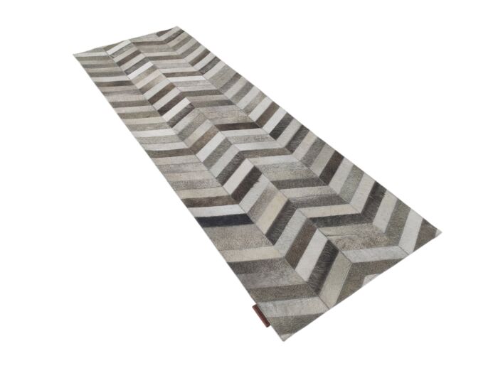 Dining area grey leather rug LR 003, 60x180cm