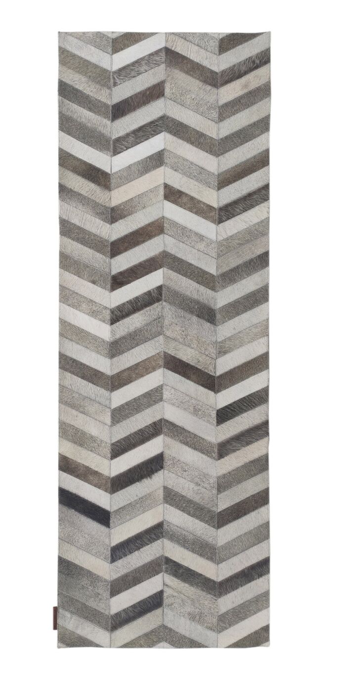 Elegant grey leather rug LR 003 for dining room, 60x180cm