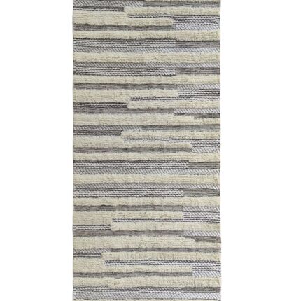 Natural Color Wool Woven Rug with Fringes - SR 053, (80x200cm)