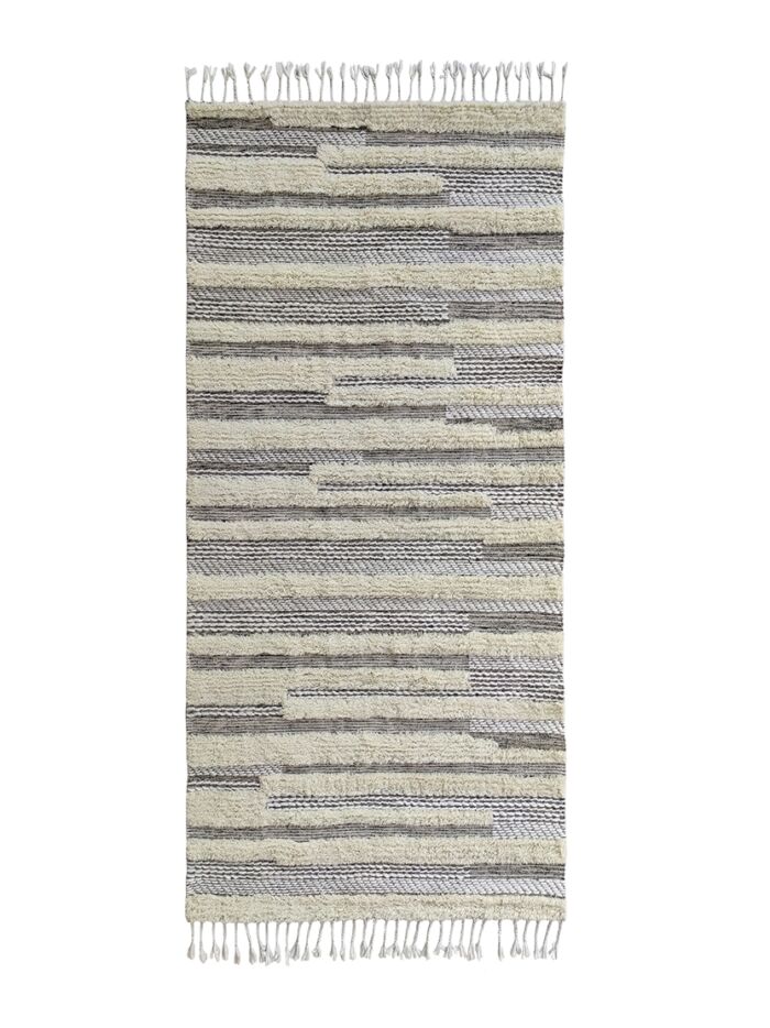 Natural Color Wool Woven Rug with Fringes - SR 053, (80x200cm)